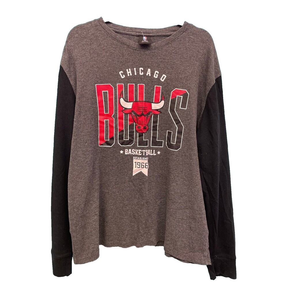NBA Chicago Bulls Henley Pullover Mens XLarge Long Sleeve Grey/Red VTG